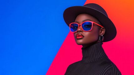 Aufkleber - A fashion-forward ensemble displaying interlocked geometric forms in neon tones, photographed
