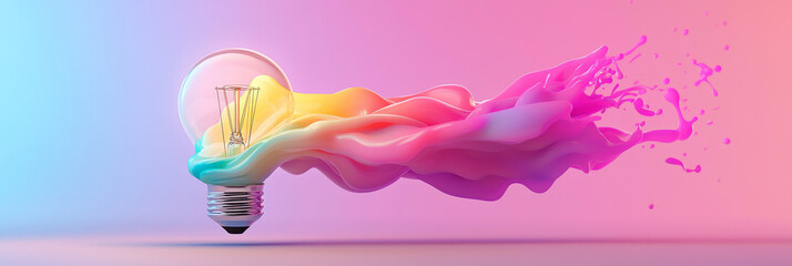 Poster - a playful scene in which the bulbâ€™s glow merges into a burst of liquid colors, each droplet