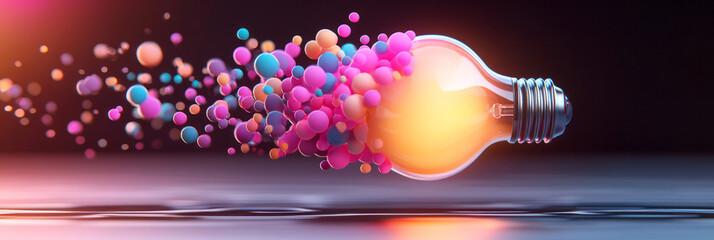 Aufkleber - A playful scene in which the bulbâ€™s glow merges into a burst of liquid colors, each droplet