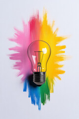 Poster - An abstract arrangement focusing on bright paint strokes radiating around the bulbâ€™s silhouette,