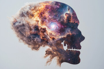 Poster - A striking side profile of a human head with the skull partially transparent, revealing a swirling