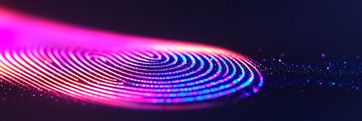 Aufkleber - A moody, low-lit background hosting an intricate fingerprint pattern in neon, lines of data