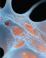 Aufkleber - A microscopic vista of evolving molecules, each node radiating a faint light as fluid-like