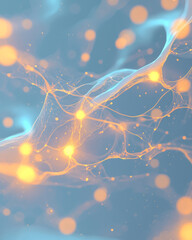 Poster - A microscopic vista of evolving molecules, each node radiating a faint light as fluid-like