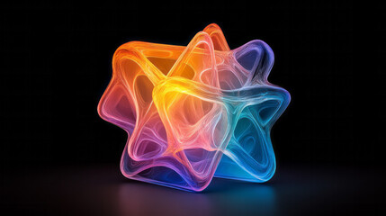 Leinwandbilder - A prismatic assembly of atoms joined by semi-transparent bonds, bright particles flickering as the