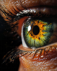 Aufkleber - A softly lit image highlighting the eyeâ€™s intense coloration, each vein and reflection visible,