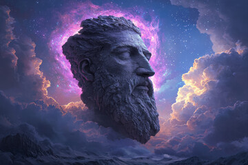 Leinwandbilder - A mystical scene featuring a timeless stone guardian, warm lamp-like highlights accentuating