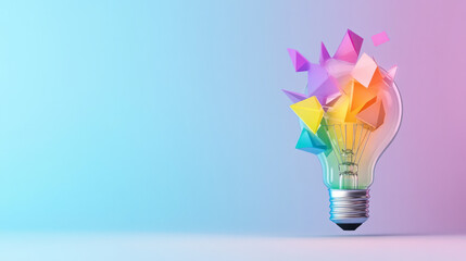 Poster - A concept shot of various geometric pieces in rainbow colors floating within the bulbâ€™s glass,