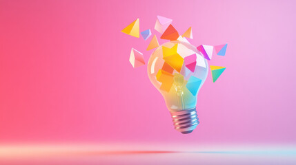 Poster - A concept shot of various geometric pieces in rainbow colors floating within the bulbâ€™s glass,