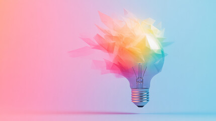 Poster - A concept shot of various geometric pieces in rainbow colors floating within the bulbâ€™s glass,