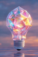 Poster - A digital-styled image where cubes and triangles spin and mesh within a glowing bulb, casting