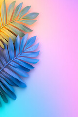 Poster - A vibrant composition featuring palm leaves in saturated turquoise, popping against a neon-striped,
