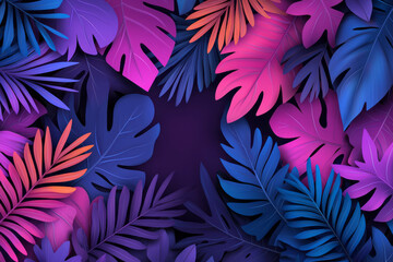 Poster - A flattened, graphic style of palm leaves in bright magenta, popping against a dark cosmic gradient