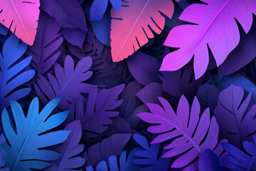 Poster - A flattened, graphic style of palm leaves in bright magenta, popping against a dark cosmic gradient