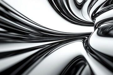 Poster - abstract 3d render of smooth black chrome lines on a white background, creating a mesmerizing patter