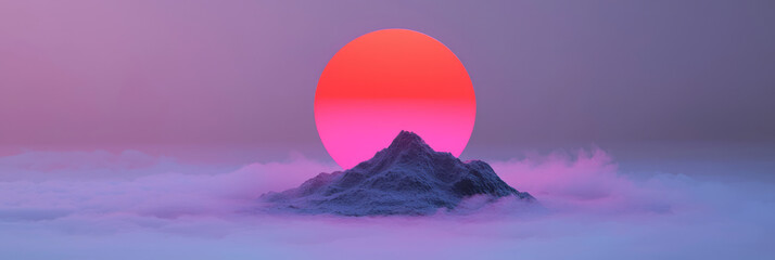 Poster - A minimal design featuring a single red cell enveloped by gentle rings of neon glow, flecks of