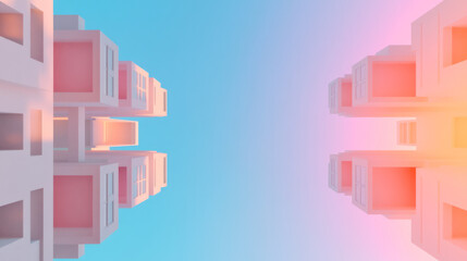 Poster - A near-vertical tilt capturing multiple floors of vintage architecture, framed by a smooth gradient