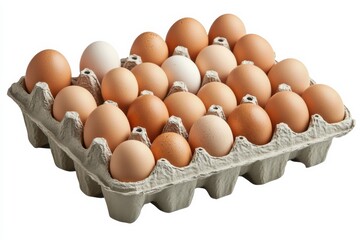 Poster - Fresh eggs in a carton arranged neatly showing various shades of brown and one white egg