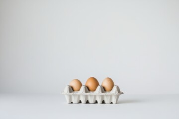 Poster - Brown eggs resting in a carton on a minimalistic white background