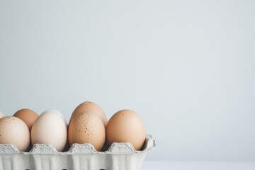 Poster - Eggs arranged neatly in a carton against a light background showcasing their natural colors and textures