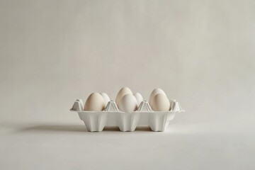 Poster - Fresh white eggs placed neatly in a carton against a light background for a minimalistic kitchen aesthetic