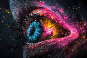 Poster - A lyrical, semi-abstract view of a cosmic eye, the colors of distant nebulae seamlessly blending