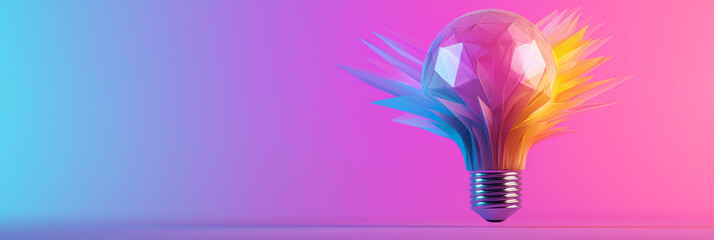 Poster - A futuristic energy blast of colorful polygons bursting from the light bulbâ€™s center,