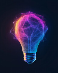 Poster - A partially silhouetted light bulb with neon-hued polygons erupting around it, casting vivid