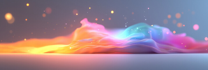 Poster - A refined, glowing filament overshadowed by a swirling flurry of colorful facets, representing an