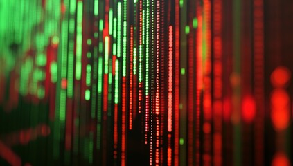 Poster - Abstract Digital Data Streams Flowing, Red and Green Lights Illuminate the Screen Dynamically, Showcasing Technological Advancement.