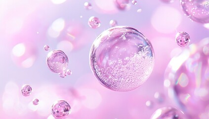 Poster - Floating Bubbles, Shimmering and Iridescent, in Pink Liquid, Abstract Beauty,  Close-up View,  Dreamlike Scene,  Surreal Aesthetic