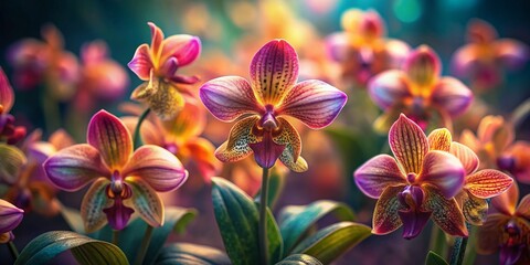 Poster - tropical orchid pattern: exotic floral elegance, tilt-shift miniature photography