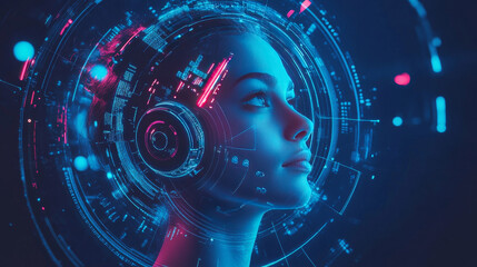 Poster - Circular futuristic digital HUD elements, sci fi ui interface. Vector blue neon heads up display holograms, high-tech components, advanced user interface graphics. Advanced innovation technology