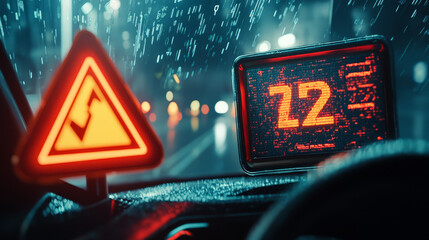 Poster - HUD red warning frames, futuristic game screen borders and danger signs, vector UI interface. HUD futuristic cyber technology warning frames for dashboard screen, caution or hazard danger message box