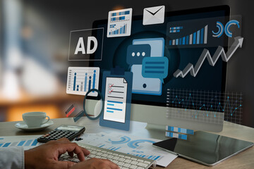 Poster - Digital marketing uses technology and strategy to advertise businesses online through websites, social media, and video content, optimizing customer engagement and growth.