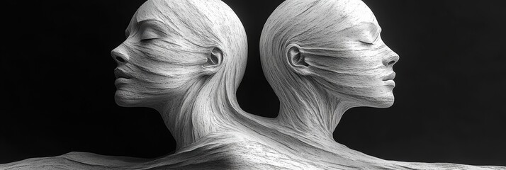 Poster - Elegant black and white figures representing duality in a serene, artistic composition