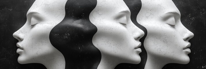 Poster - Black and white sculptures representing human profiles in artistic arrangement