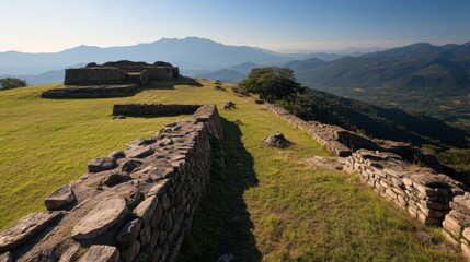 Wall Mural - Ancient ruins atop mountain, panoramic view,  archaeological site, travel destination