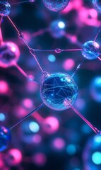 Poster - Connected spherical network with intricate web structures and futuristic lighting effects