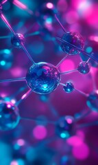 Poster - Futuristic molecular structure illuminated by vibrant neon hues showcases scientific innovation