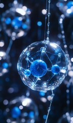 Poster - Abstract molecular structure with blue spheres and connecting lines for data science