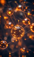 Poster - Golden network of interconnected spheres, representing global connectivity and data transfer