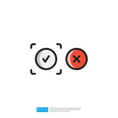 Poster - The image features a checkmark in a circle and a red cross in a circle, symbolizing approval and disapproval, often used in forms or surveys. Artificial Intelligence Icon