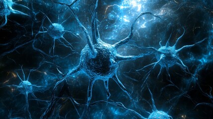 Poster - Intricate neural network visualization showcasing interconnectivity and synaptic transmission