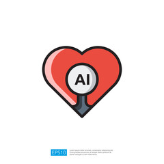 Poster - A stylized graphic of a heart with a magnifying glass, symbolizing the intersection of love and artificial intelligence Icon