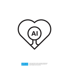 Poster - A minimalist outline of a heart with AI inside, symbolizing the intersection of love and artificial intelligence.