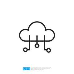 Poster - A minimalist cloud icon with lines and circles, symbolizing data transfer or connectivity in a digital context.