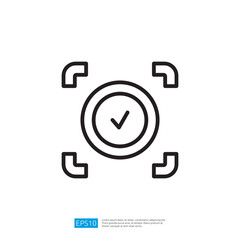 Poster - This image features a simple line drawing of a circular icon with a checkmark inside, framed by four corner brackets, suggesting a selection or confirmation action.