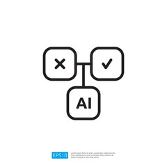 Poster - The image features a simple flowchart-like design with X and checkmark symbols connected to an AI label, representing decision-making or evaluation in artificial intelligence.