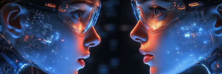 Poster - Exploring futuristic technology through digital faces in a cybernetic environment